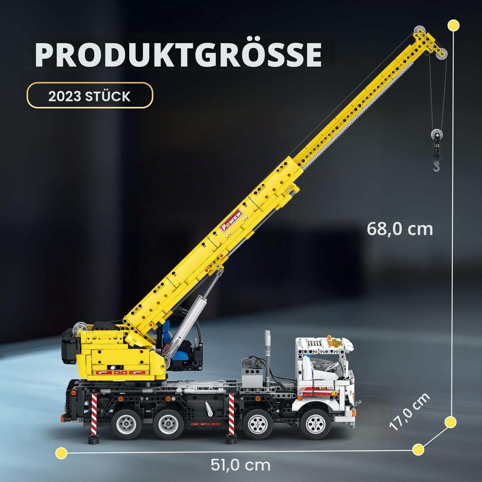 Reobrix Kran Baustein-Set 22007, ferngesteuertes Kranspielzeug mit Mehrfachfunktions-Umschaltung, mechanischer Bau LKW-Modellbausatz, Geschenk für Jungen und Mädchen ab 14 Jahren, 2023 Teile