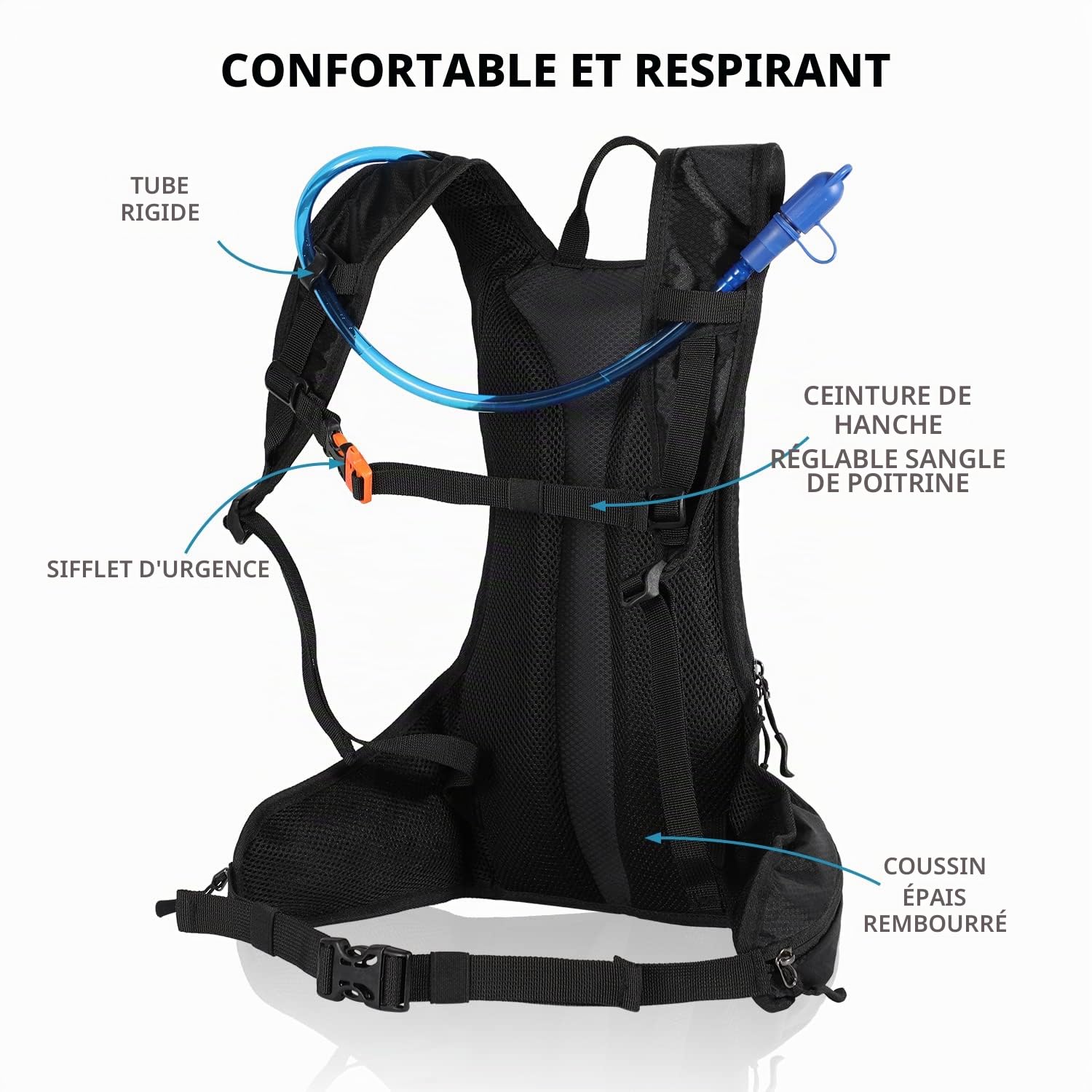 Sac à Dos d'hydratation avec Poche d'hydratation, 2 l, Sac à Dos de Course, Sac à Dos de vélo, Sac à Dos de randonnée, Petit pour Course à Pied, vélo, Homme et Femme