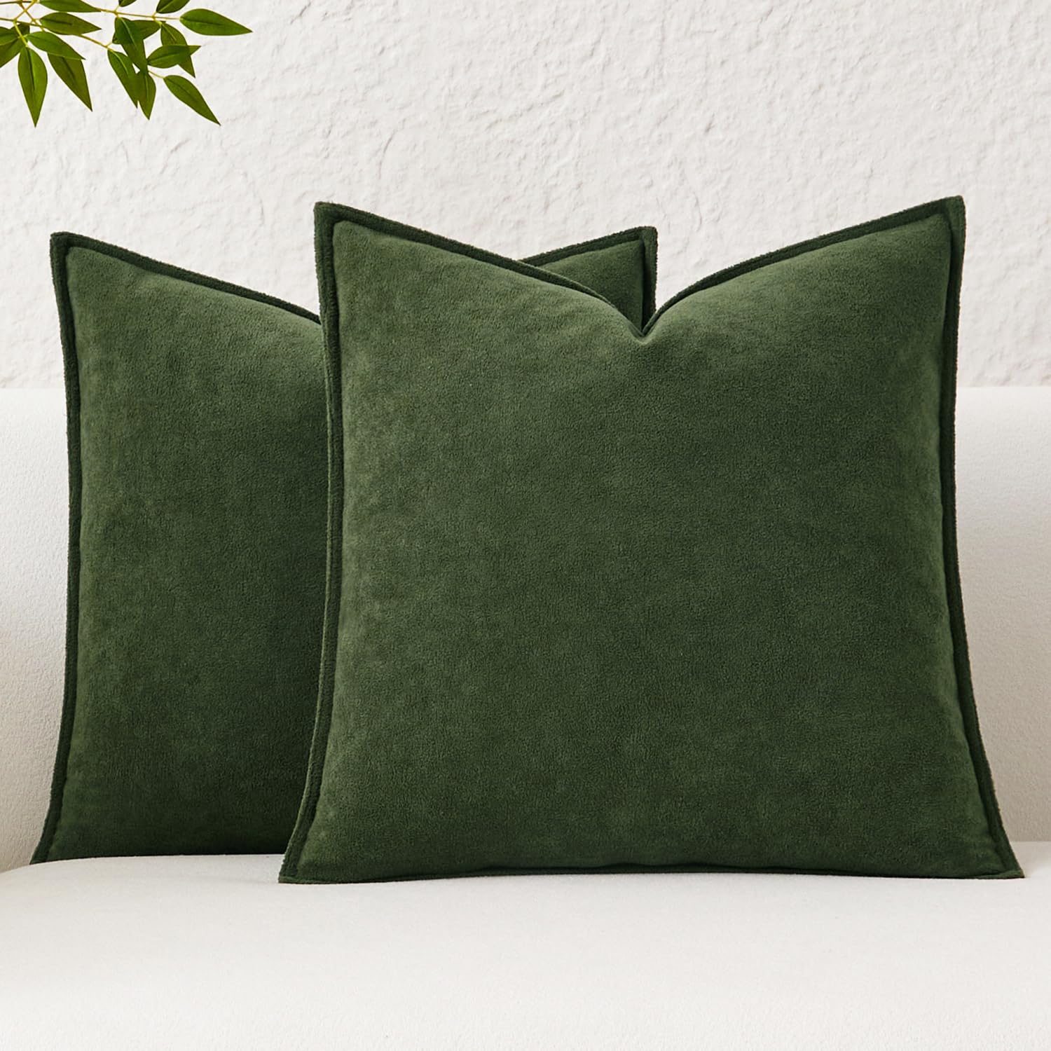 Kevin Textile Cushion Covers 45x45cm Spring Waterproof Decorative Pillow Covers Pack of 2 Soft Boucle Textured Lumbars Cushions Elegant Accent Pillows for Couch Sofa Bed Indoor Outdoor, Moss Green