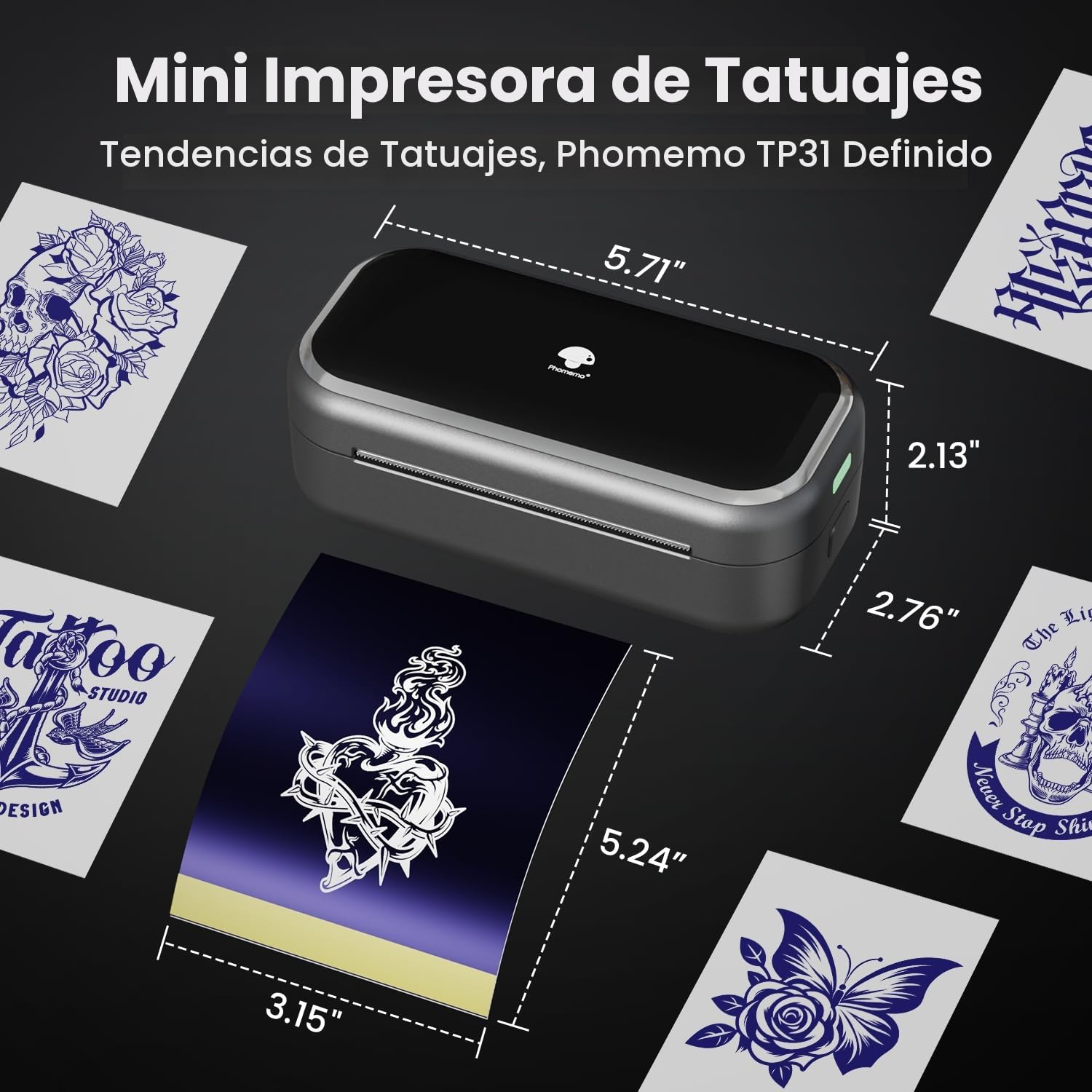 Phomemo TP31 Termocopiadora Tattoo, Mejora Impresora Termica Tattoo, Impresora Tatuajes con 30 Hojas de Papel Térmico para Tatuaje, Compatible con Smartphone y Tablet