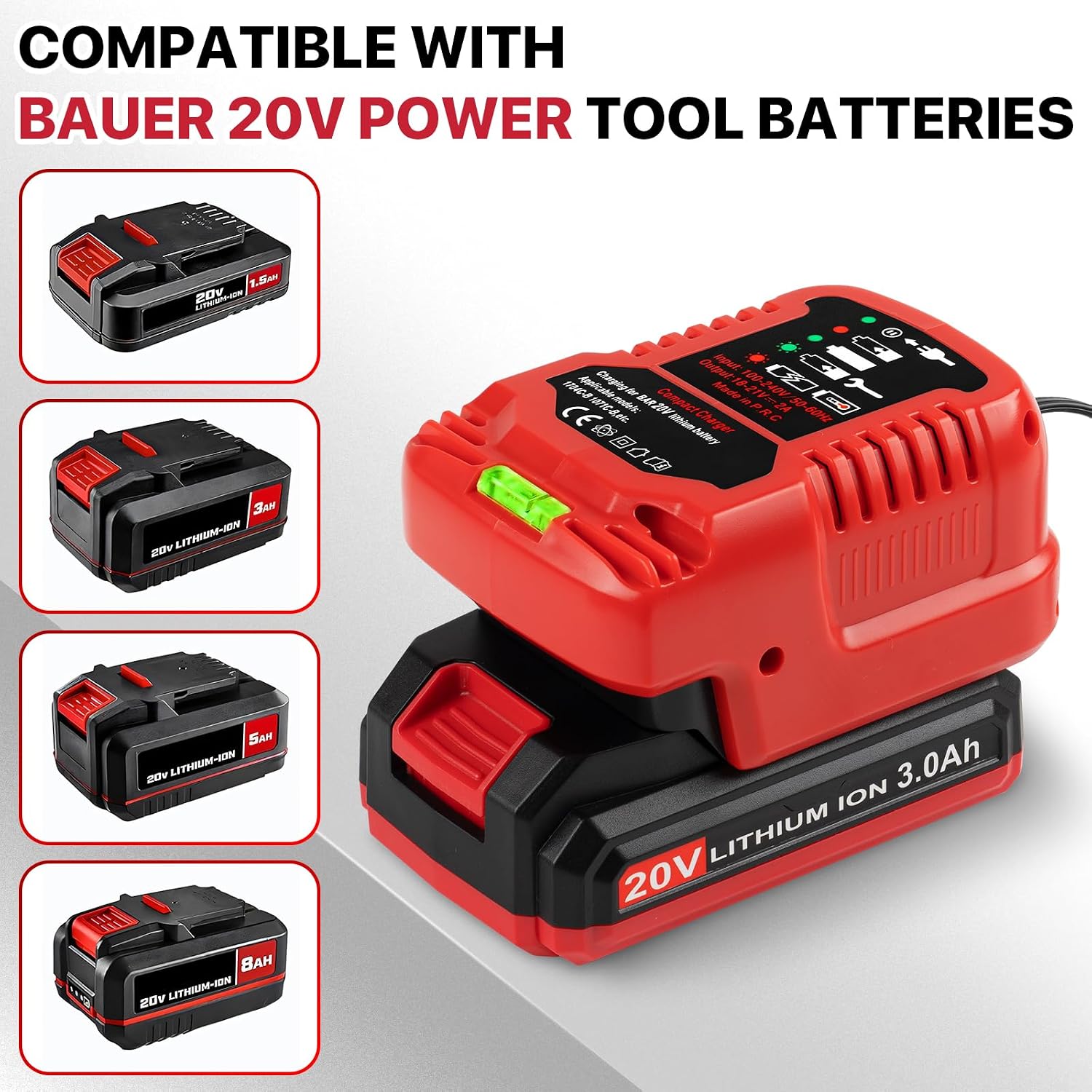 DONGPUCUN Charger for Bauer 20V Battery, Compact Size Portable Charger for Bauer 20V Lithium Cordless Power Tools Battery