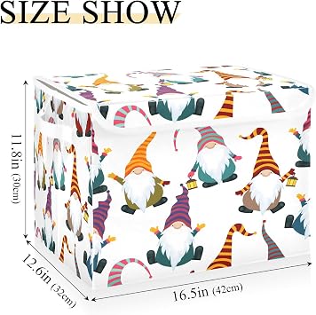 Large Collapsible Storage Bins with Lids, Christmas Gnomes Seamless Storage Baskets Organizer Containers with Handles for Clothes