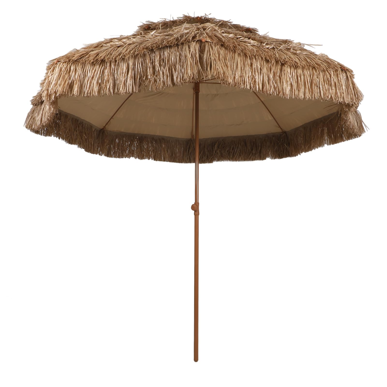 Parasol ze Strzechy, Podwójny Parasol z regulacją Wysokości, Tropikalny Przeciwdeszczowy Palapa ze Słomy z żebrami z Włókna Szklanego, Stalowy Słupek UPF 50, Składany, do Patio w Ogrodzie na