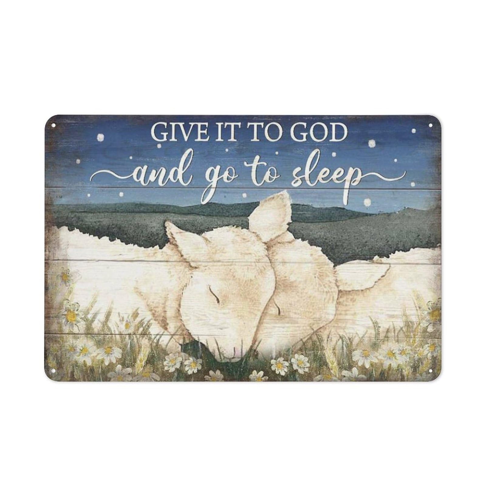 Sitrmgh Sign Retro Metal Tin Sleeping Lamb Give It To God And Go To Sleep Novelty Wall Decor Decorative Home For Bedroom Gift For Friend And Relative 8X12inch