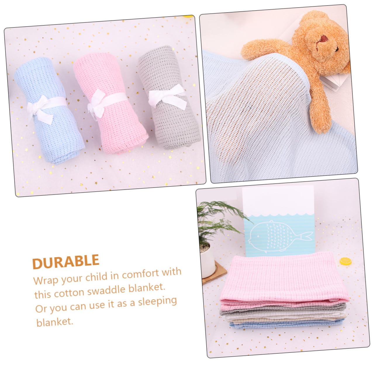 Genérico Envolvente De 3 Piezas para Guardería De Algodón para Niños Y Niñas Tacto Cómodo Multifuncional Ideal para Cochecitos Y Cunas.