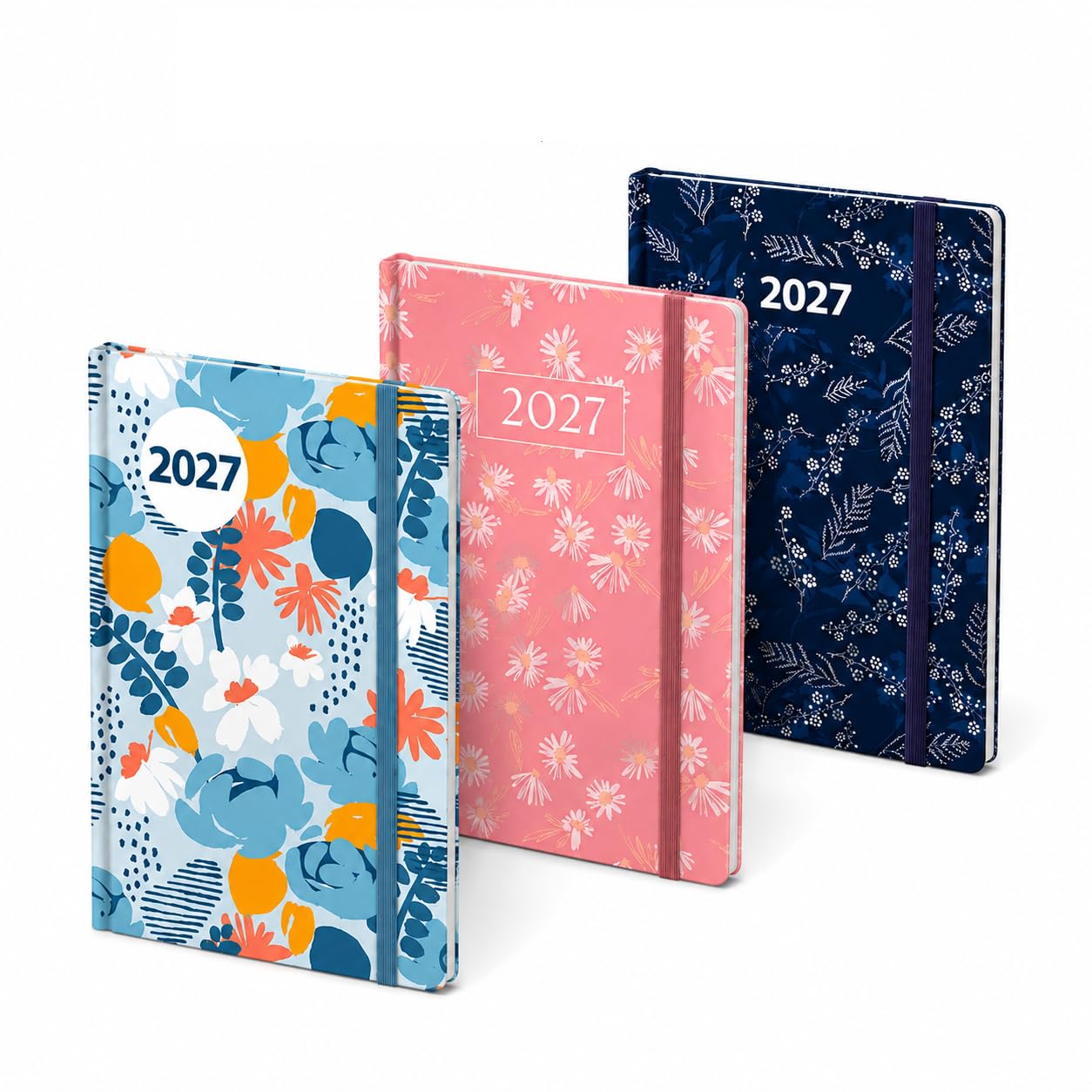 2027 A5 Elastic Strap Diary Week-To-View Planner Hardcover With Ribbon Bookmark | Floral Designs | Monthly & Weekly Planning Pages | Sewn Binding | 20.7 X 14.4 X 1cm Assorted Design & Colour Pack Of 1