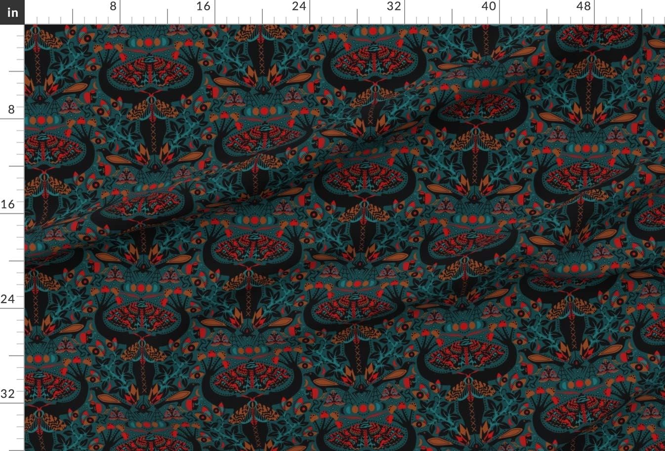 Spoonflower Fabric - Moth Mares Black Teal Goth Red Dark Printed on Minky Fabric by The Yard - Sewing Baby Blankets Quilt Backing Plush