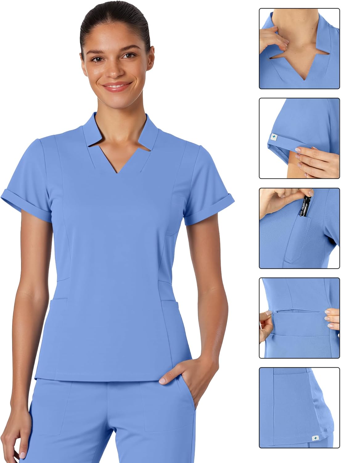 Medical Scrubs for Women Set - Slim Fit V-Neck Nurse Uniform Top & Soft Relaxed Scrub Pant for Women with 9 Pockets