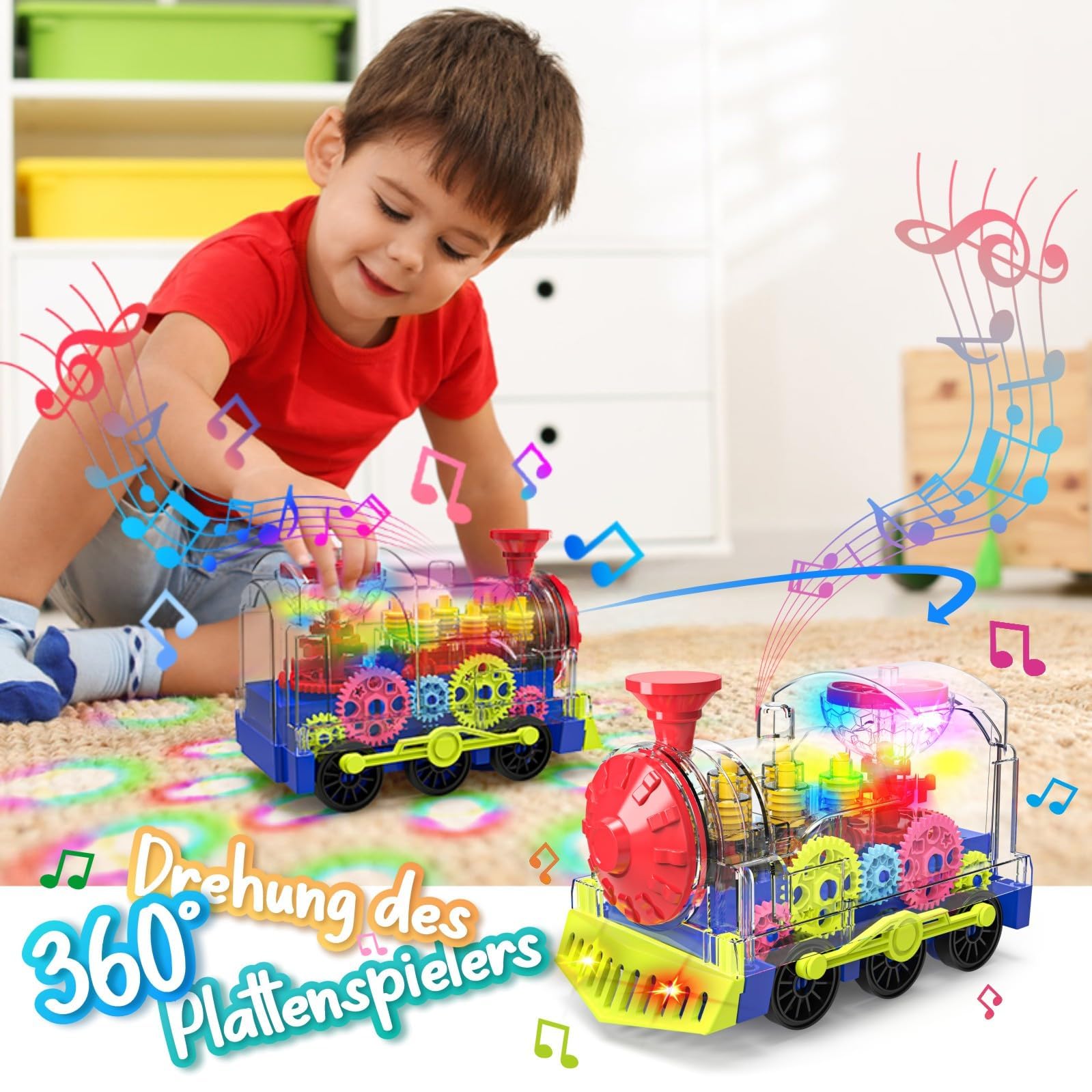 Jouet de Train Lumineux pour Petits Enfants : Jouet à rouages Transparent pour Enfants avec de Jolies lumières et de la Musique, Jouet éducatif de Ramper pour bébés garçons et Filles