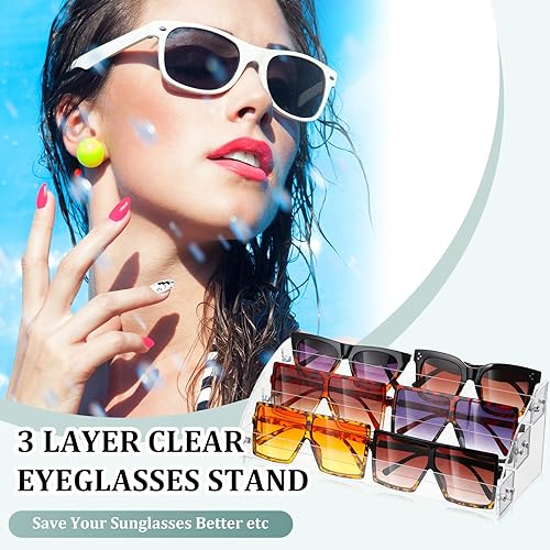 Miniatura 7 de Jetec Organizador de lentes de sol de acrílico de 3 capas, soporte de exhibición, organizador de esmalte de uñas, bandeja de plástico transparente