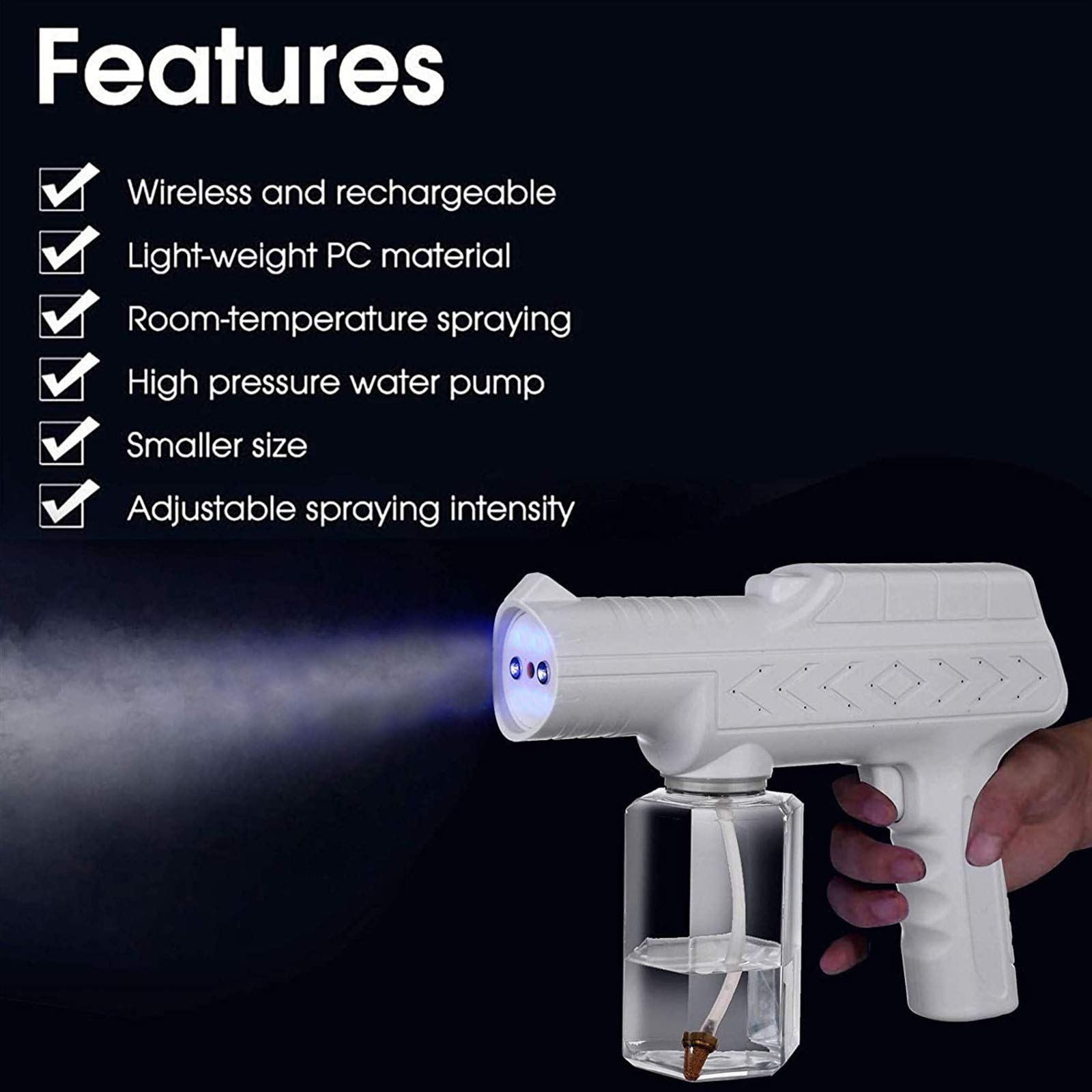 Spruzzatore elettrostatico, nebulizzatore per sterilizzazione a batteria ricaricabile 2600mAh, spruzzatore atomizzatore nano, nebulizzatore portatile senza fili per casa, ufficio, auto,Nero