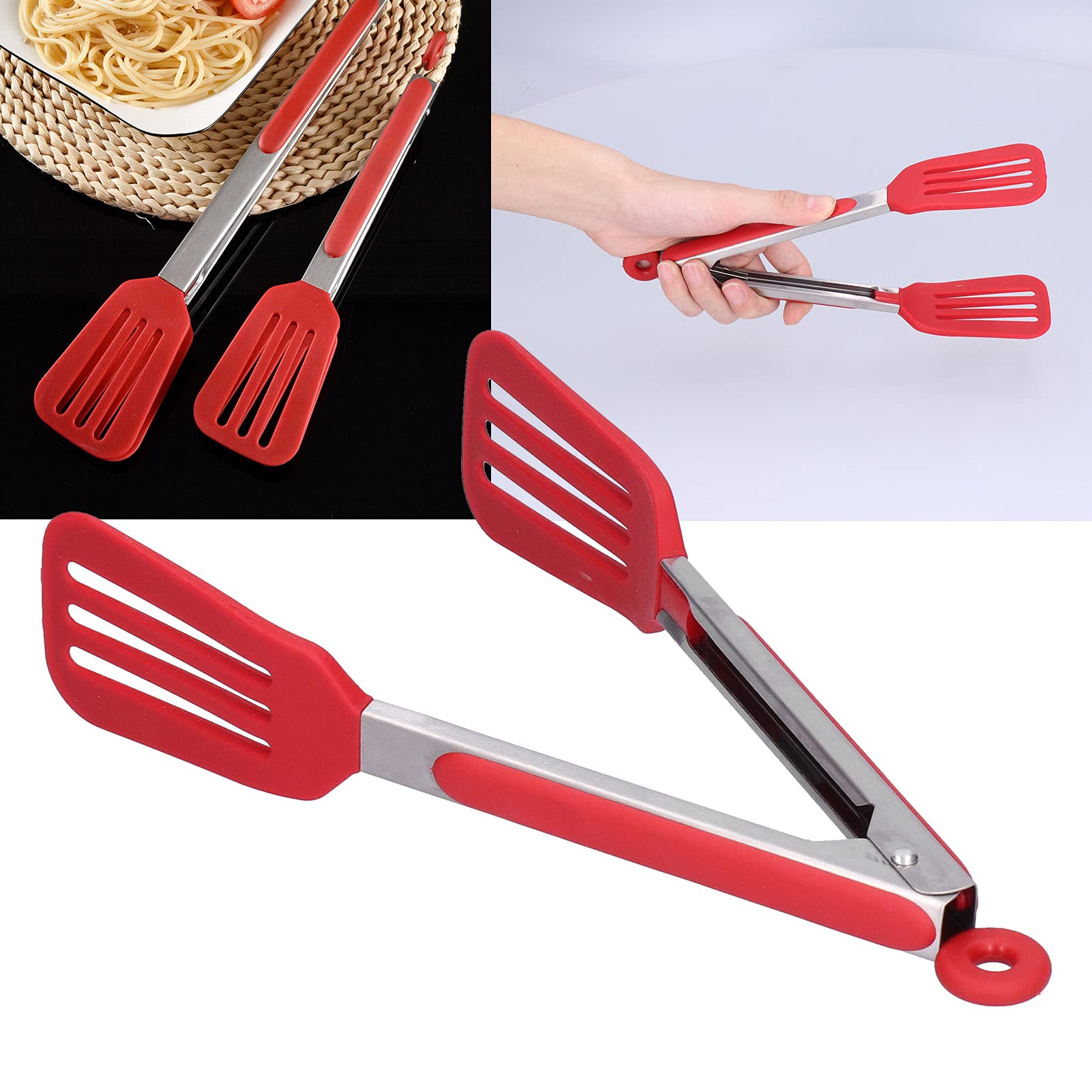 Pinza Per Bistecca BORDSTRACT 12 Pollici In Acciaio Inox E Silicone – Antiscivolo E Pieghevole, Rossa