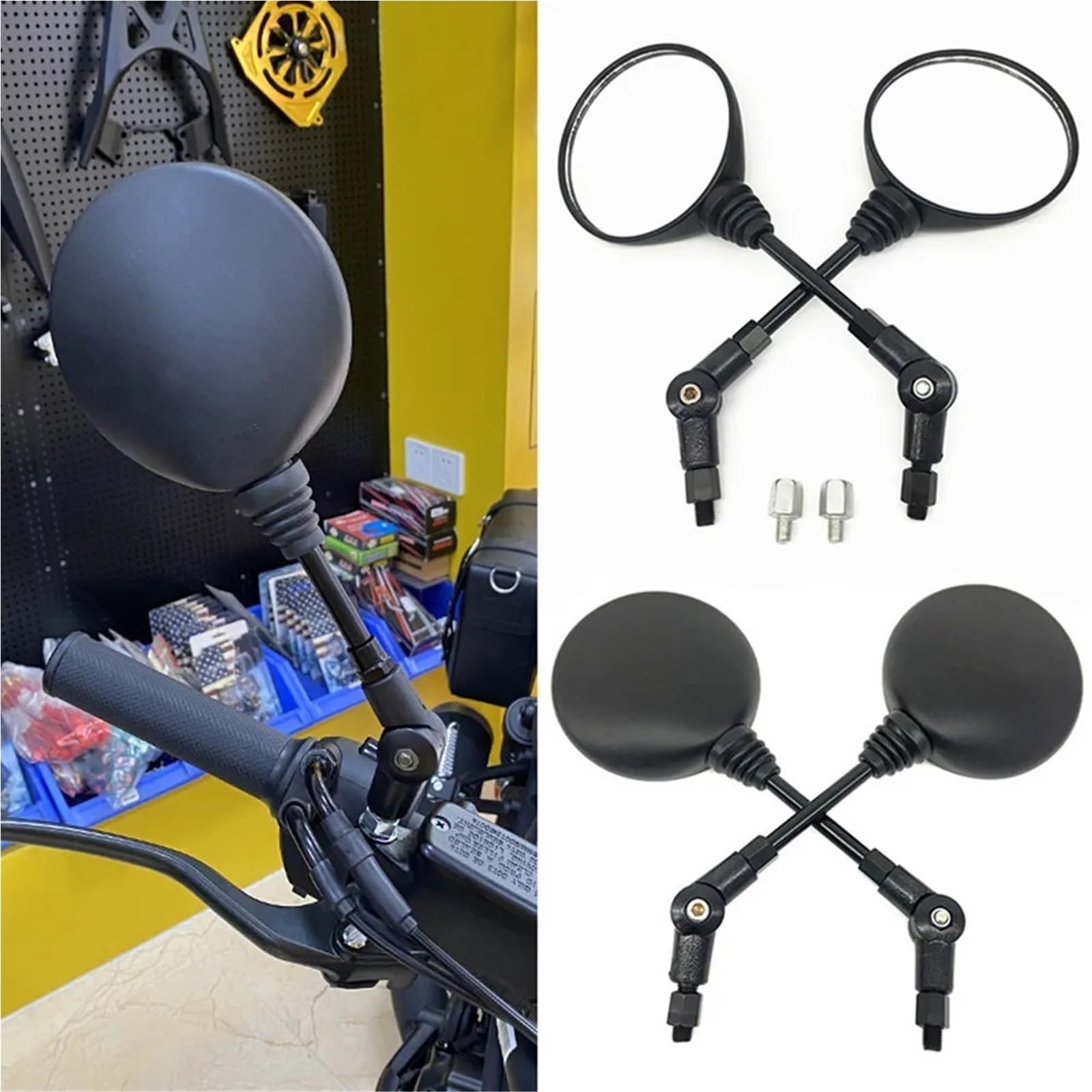 Lusterko boczne Motocyklowe czarne uniwersalne 10mm lusterko wsteczne boczne lusterko wsteczne składane okrągłe lusterko wsteczne antypoślizgowe
