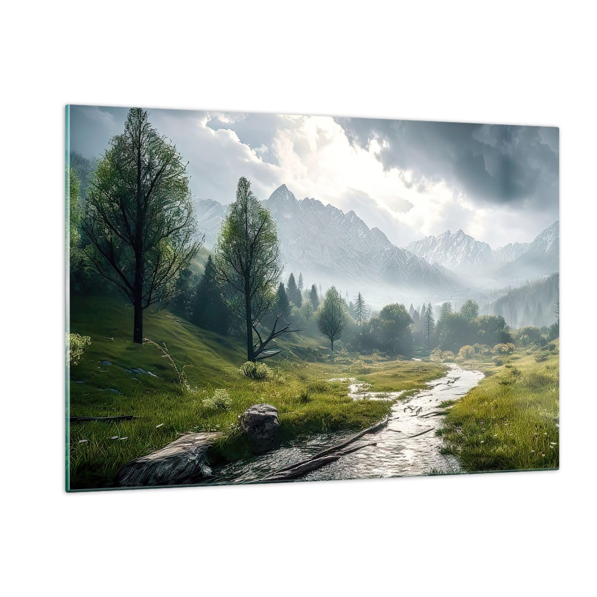 Decoracion Salon Paisaje De Montaña Río Bosque Vidrios decorativos 120x80cm Cuadro Sobre Vidrio Moderno Cocina Cuadros Pared Impresiones Impresión en Cristal Wall Art Prints Grande XXL GAA120x80-5333