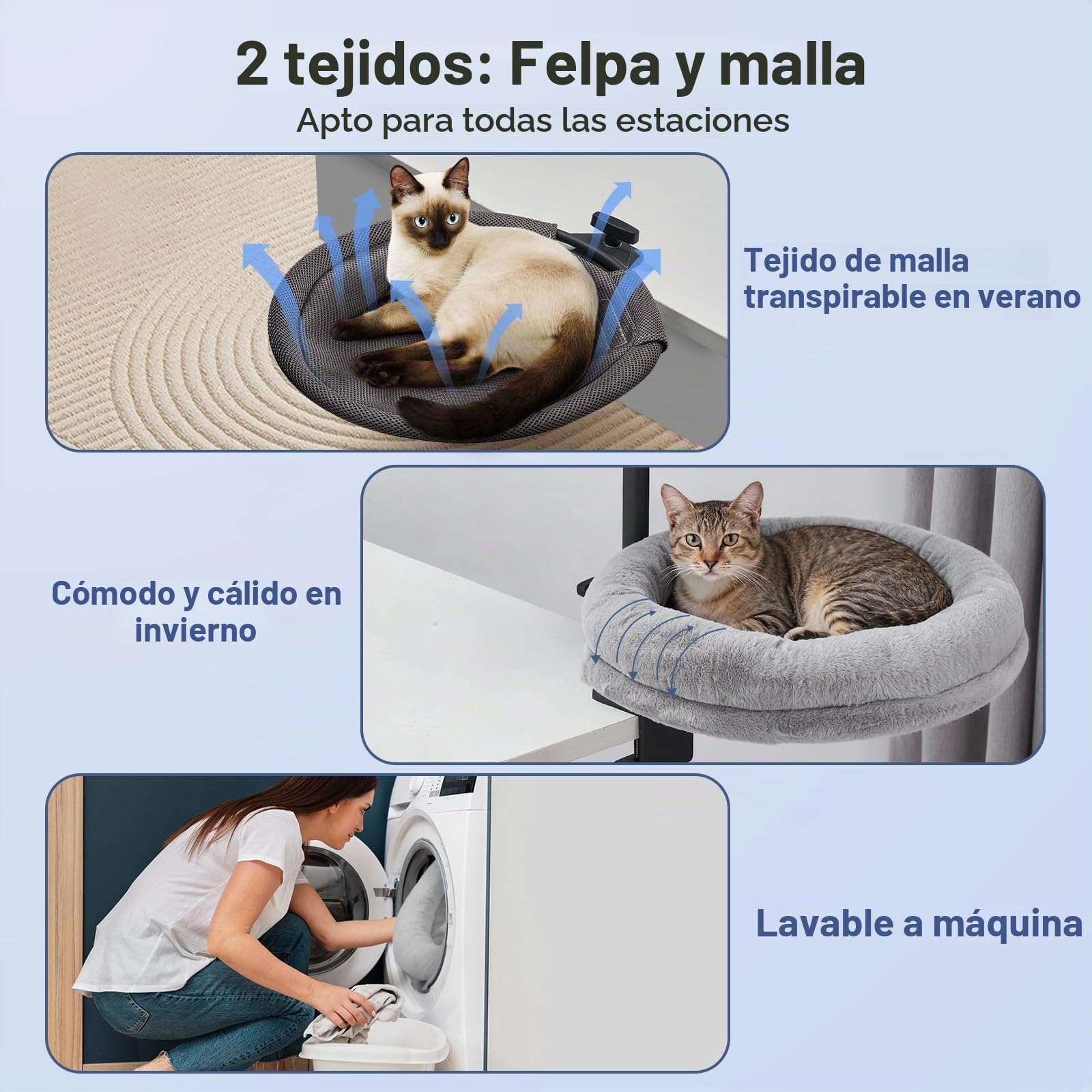 Odoland Cama de escritorio 2 en 1 para gatos - Hamaca para gatos para trabajadores desde casa - Soporte de escritorio giratorio 360° de altura ajustable con abrazadera y colchón de repuesto - Peso