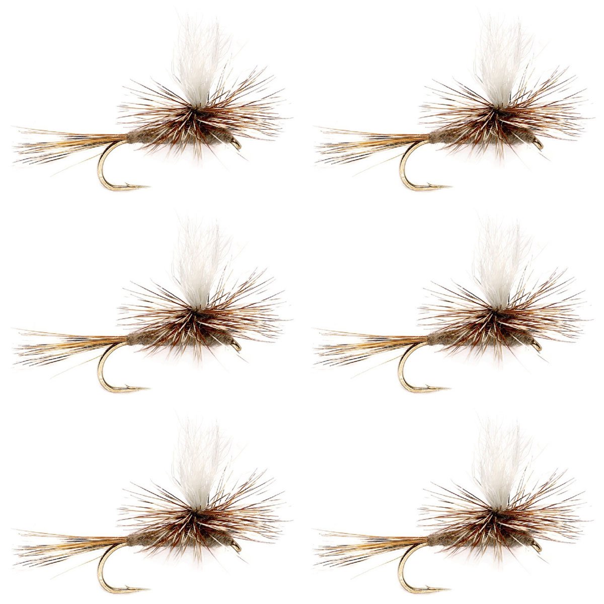 The Fly Fishing Place Calf Tail Parachute Adams Classic Trout Dry Fly Fishing Flies - Set of 6 Flies Size 16