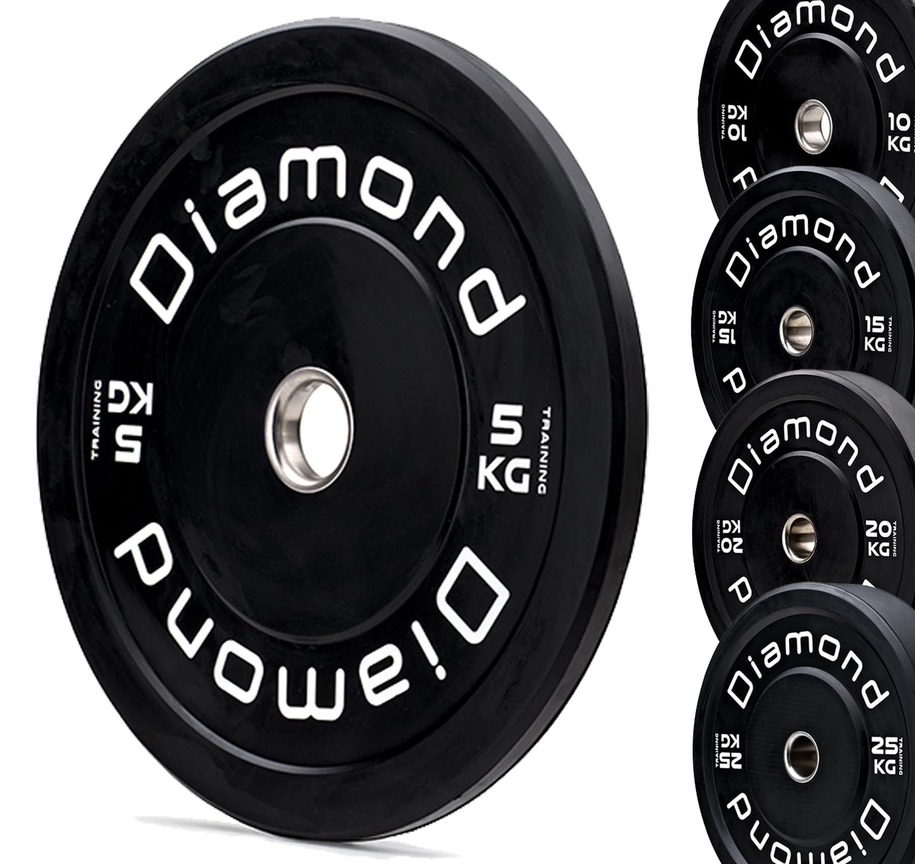 Disco Bumper Pro Diamond para Crossstraining y entrenamiento funcional | 100% goma sin olor | De 5 a 25 kg | Orificio Ø50 mm | Levantamiento de pesas y musculación | Individuales o Pares (1 x 5 kg)