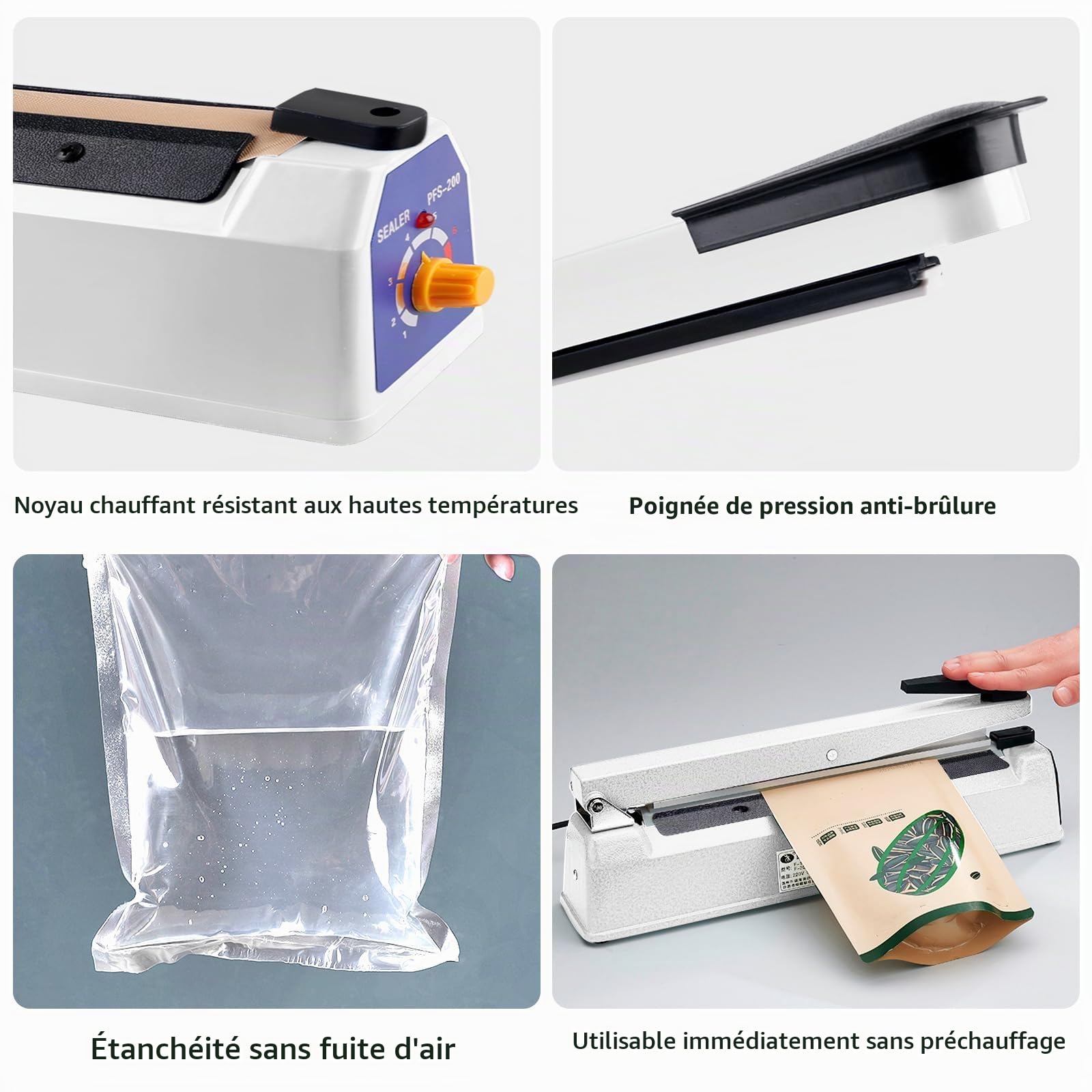 Scelleuse Thermique 200 mm, Thermoscelleuse Machine, Impulse Heat Sealer, Machine à Sceller à Chaud, Soudeuse Thermique, Thermoscelleuse, pour Sacs en Plastique, PE, PP, Mylar