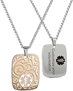 ASTERY MunsteryAid Customized Medical Alert ID Necklace with Free Engraving for Men Women Personalized Emergency Identification ID Necklace