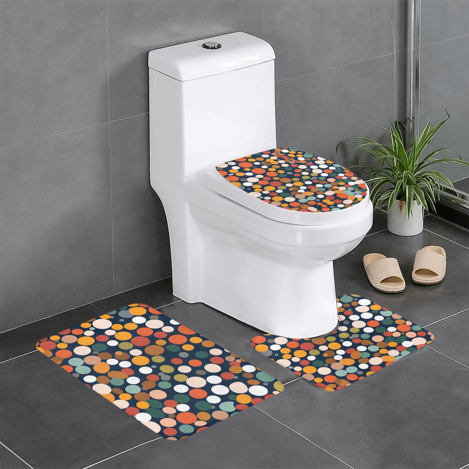 Tapis de salle de bain antidérapants ultra absorbants à motif pois pour wc et douche