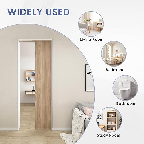 Miniatura 7 de JUBEST Juego de herrajes y rieles para puerta de bolsillo de grado comercial de 7 pies, herrajes para puertas correderas de 84 pulgadas, duraderos y