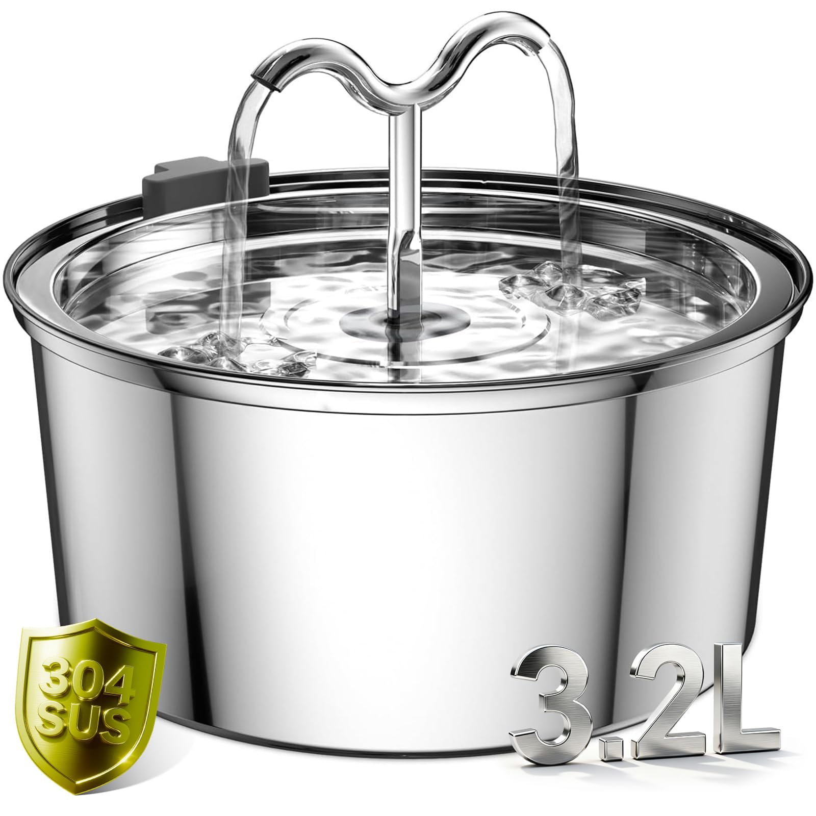 DOOOB Fontanella per Gatti, 3.2L Fontana per Gatti, Automatico Fontanella Gatto Acciaio con Pompa Ultra Silenziosa, Fontana per gatti acciaio inox con 1 Filtro e 1 Spugna