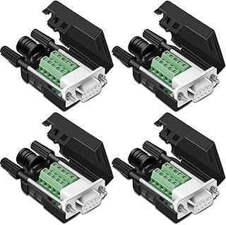 Jienk 4PCS DB9 Female Solderless Breakout Board Connector, RS232 D-SUB Serial to 9pin Port Terminal Block 16mm Thinner Solder-Free Adaptor with Case Long Bolts Tail Pipe