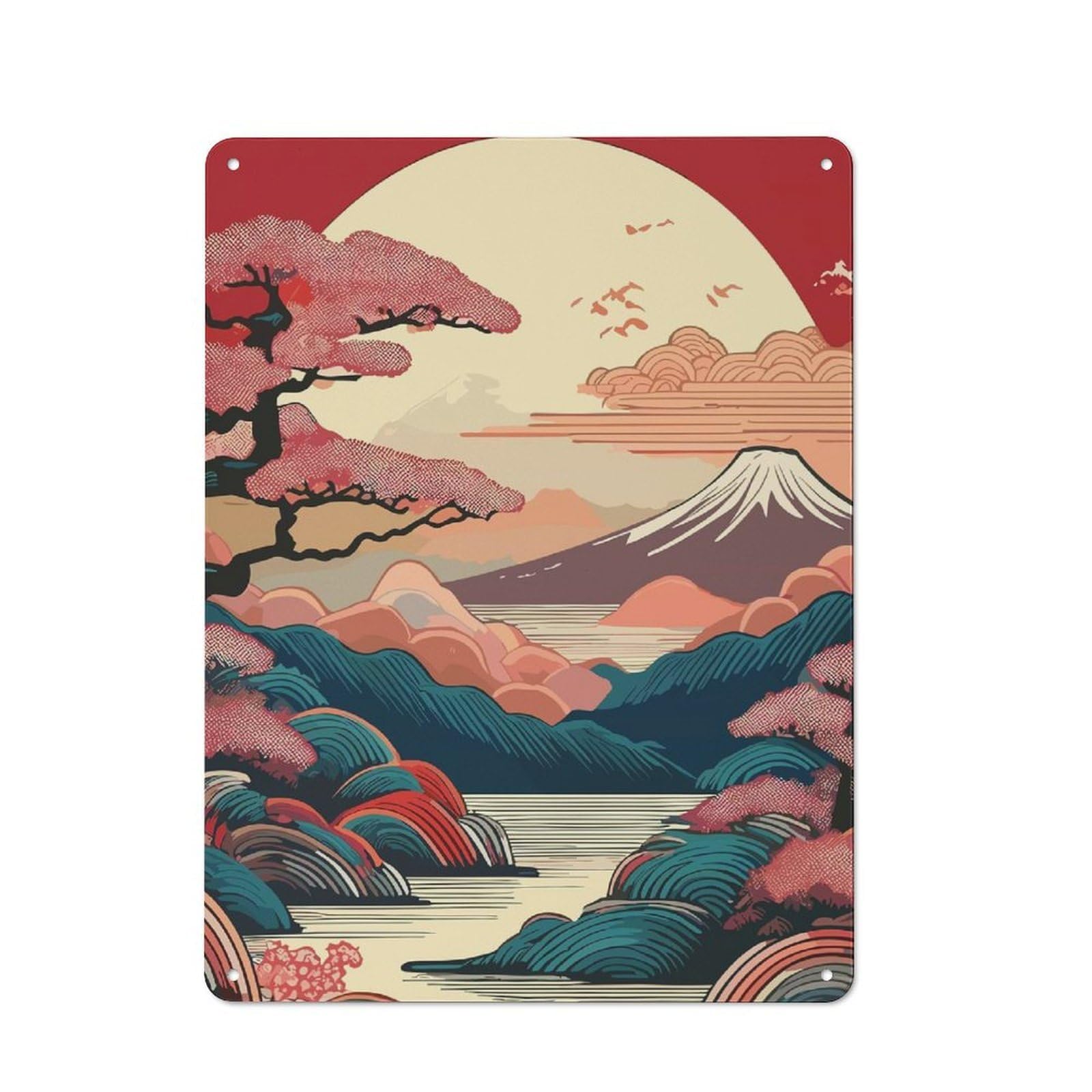 Junmoney Japanese Landscape With Mount Fuji Tin Wall Plaque 40X30cm With For Bar Or Restaurant, Housewarming Present For People Styling Bar And Restaurant