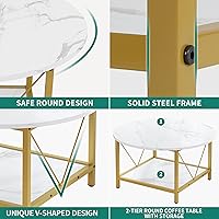 Vista 34 de YITAHOME Mesas de centro para sala de estar, mesa de centro redonda pequeña con almacenamiento, mesa de centro moderna de 2 niveles, mesa central
