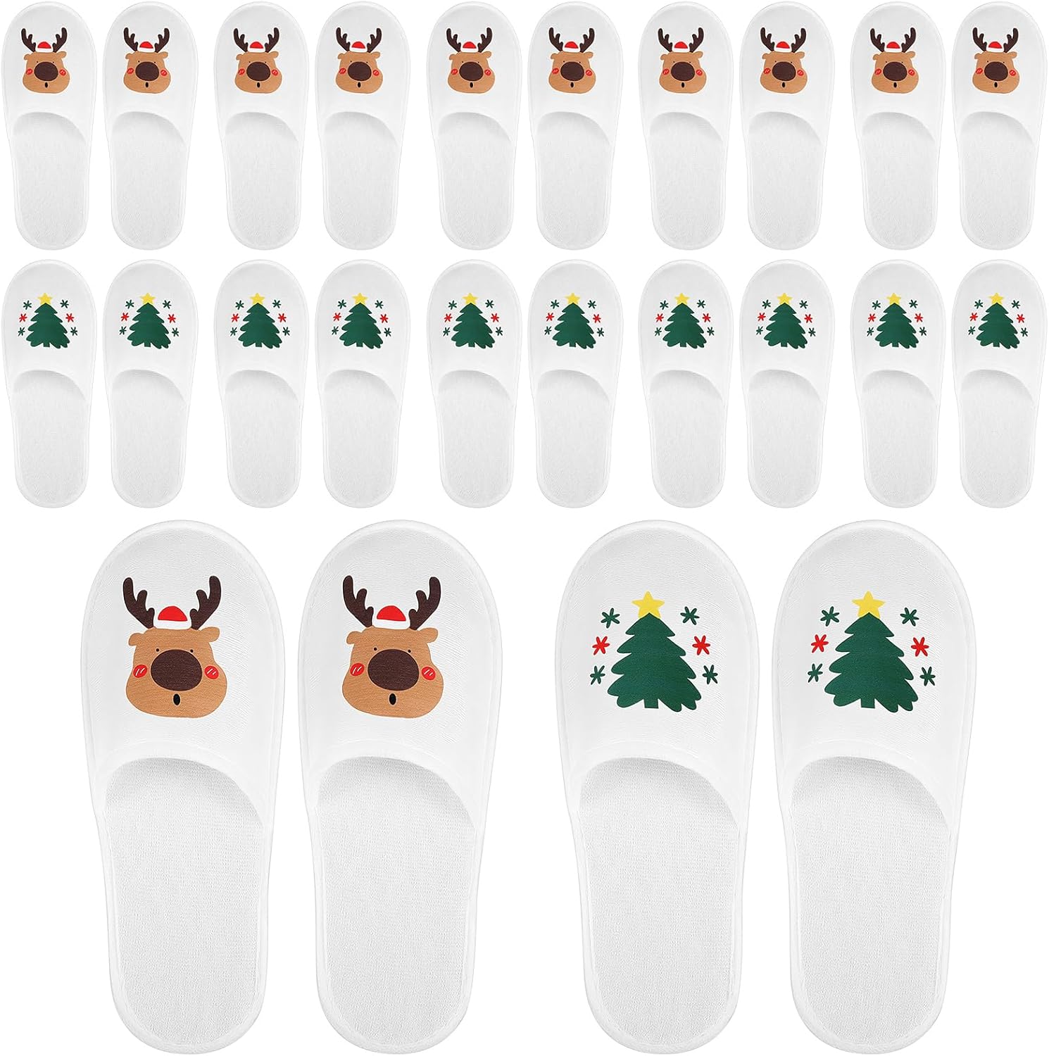 12 Pairs Christmas Disposable Slippers for Guest Christmas Tree Elk Non Slip Soft Closed Toe Slippers for Spa Shower Travel Home Indoor House Men Women, 2 Styles