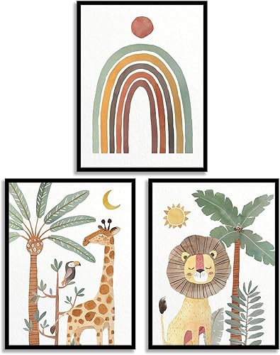 Miniatura 10 de HLJ ART Juego de póster de animales de safari citas inspiradoras para niños, 6 paneles de poliéster enmarcados para decoración de guardería