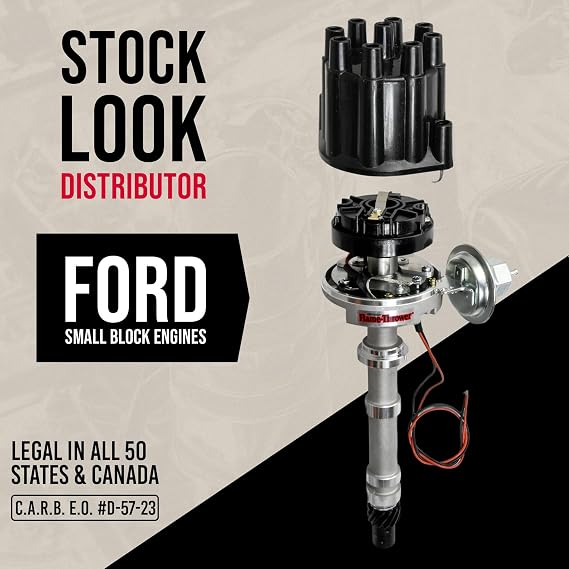 PerTronix Cast D134600 Flame-Thrower Electronic Ignition Distributor with Ignitor Technology, Compatible with Ford Small Block, Vacuum Advance Black Cap
