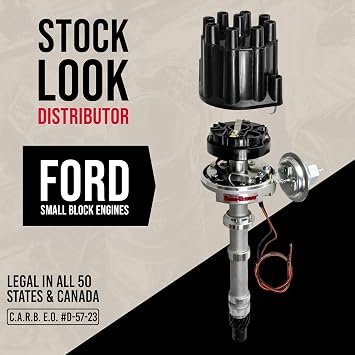 PerTronix Cast D134600 Flame-Thrower Electronic Ignition Distributor with Ignitor Technology, Compatible with Ford Small Block, Vacuum Advance Black Cap