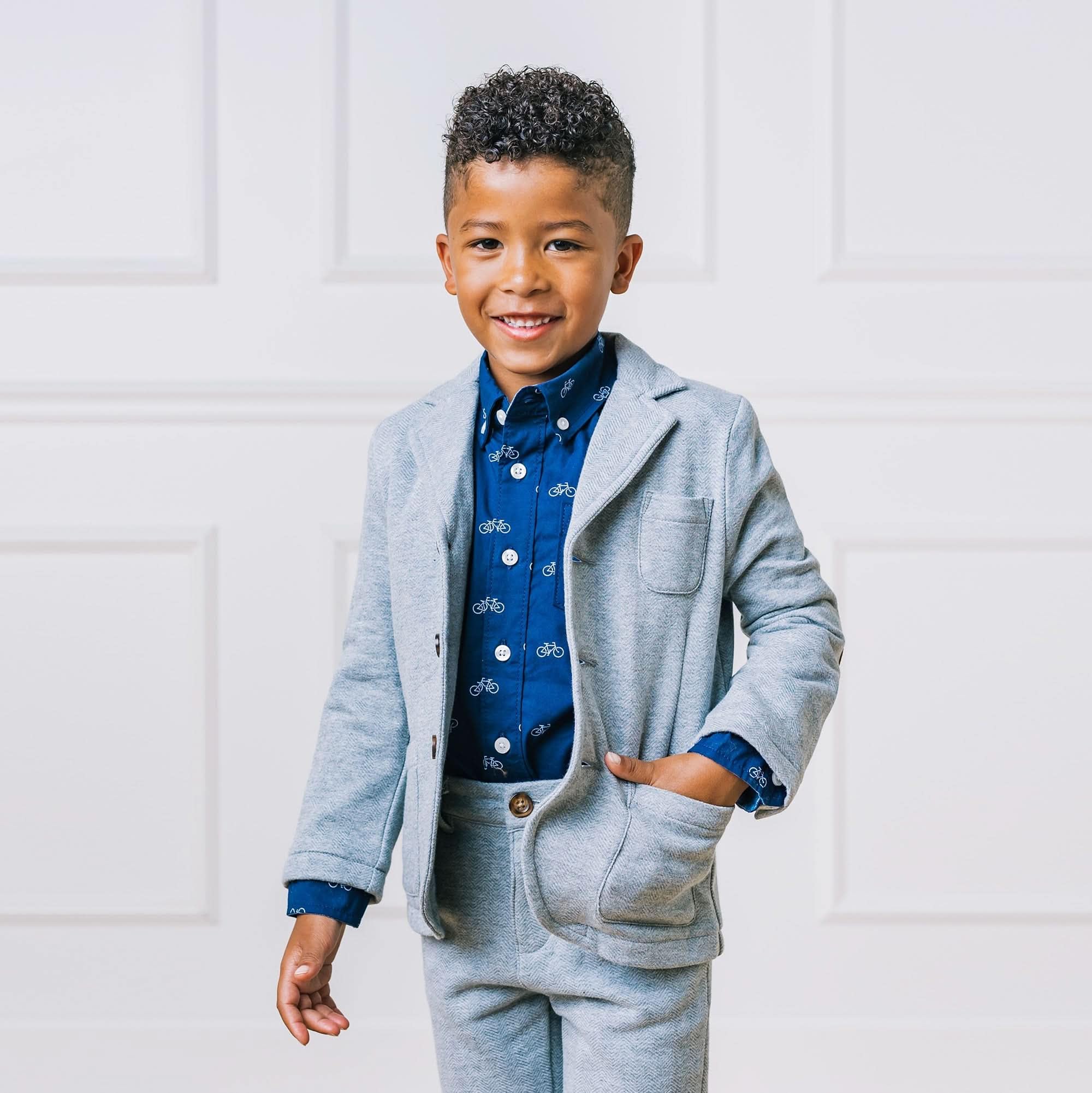 Hope & Henry Baby Boys' Fleece Suit Blazer, 18-24 Months, Gray Heather Herringbone Fleece