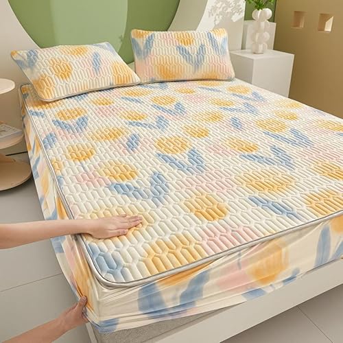 Miniatura 8 de Protector de colchón, sábana bajera acolchada, transpirable, de látex, grueso, de fácil cuidado, tamaño Queen, King, con bolsillo profundo de hasta