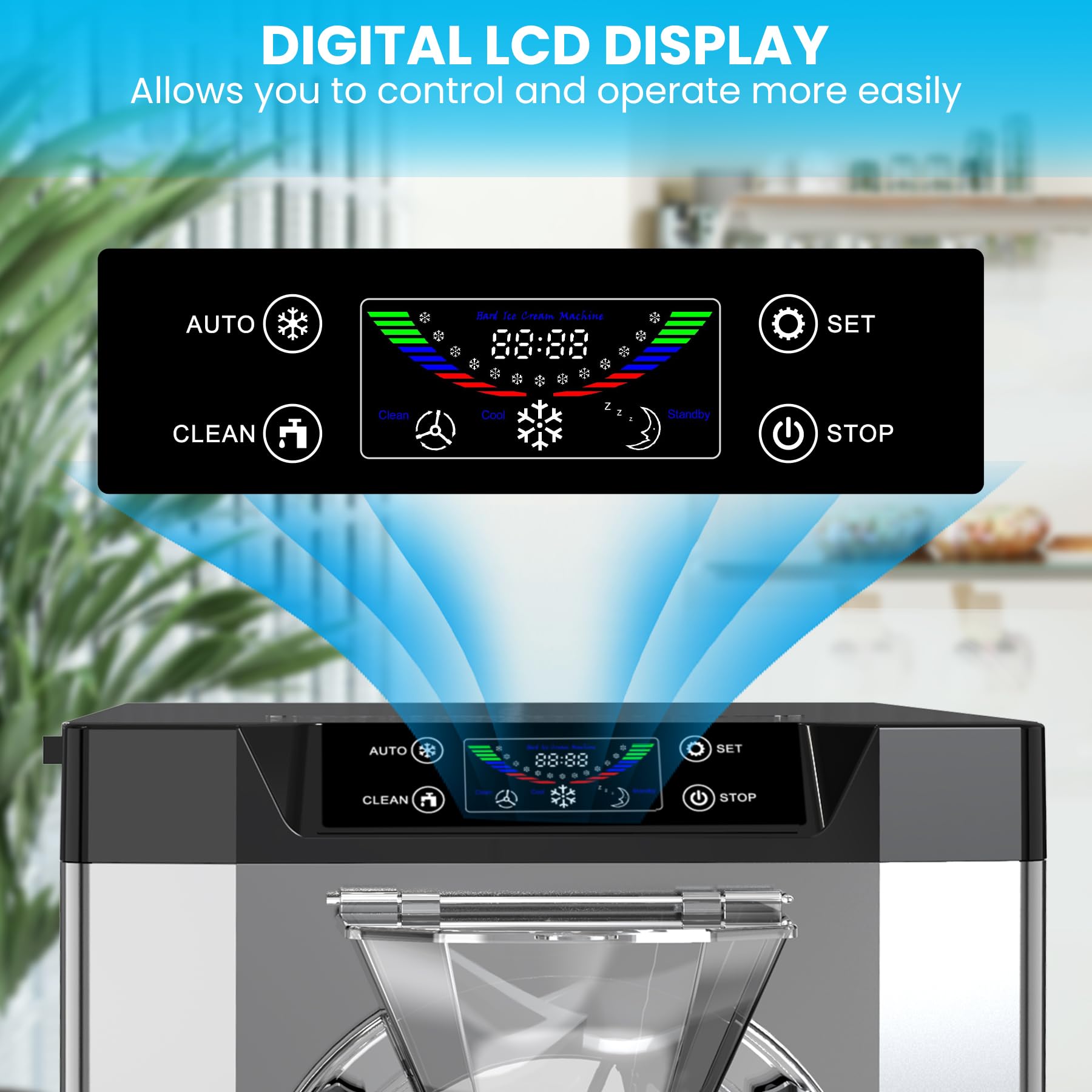 Single Flavor Hard Serve Ice Cream Maker Machine Commercial, 4.8-6.3 Gal/Hr Countertop Gelato Machine with LCD Display, Auto Clean Pre-Cooling High Productivity for Restaurants & Snack, 2000W