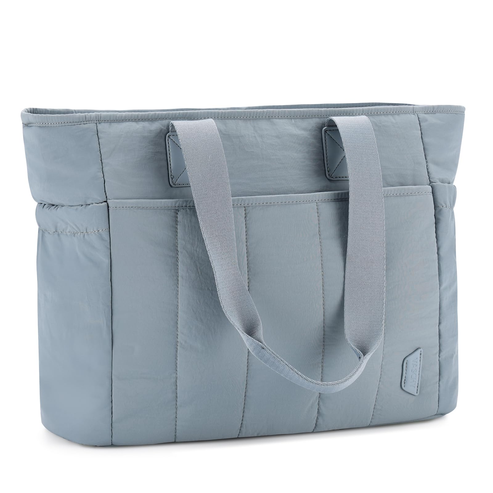 VASCHY Puffer Tote Bag for Women, Lightweight Quilted Tote Purse with Laptop Compartments Zipper for Work/Teacher/Travel/Gym Light Steel Blue