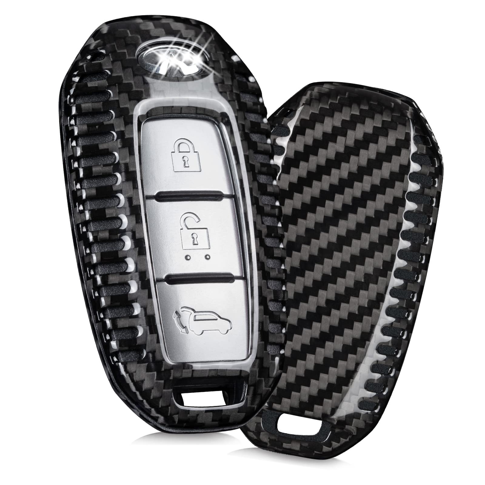 T-carbon Real Carbon Fiber for Infiniti with Keychain Lanyard, Smart Key Fob Case Compatible for Infiniti 2018 - 2022 QX60, QX50, 2022 Q50, Q60, 2023 QX55 3/4/5 Buttons-Black
