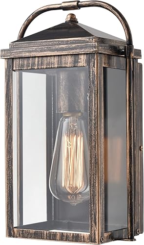 TEENYO Luces de pared para exteriores, luz de bronce antioxidante con lámpara de vidrio transparente para exteriores, luces impermeables para