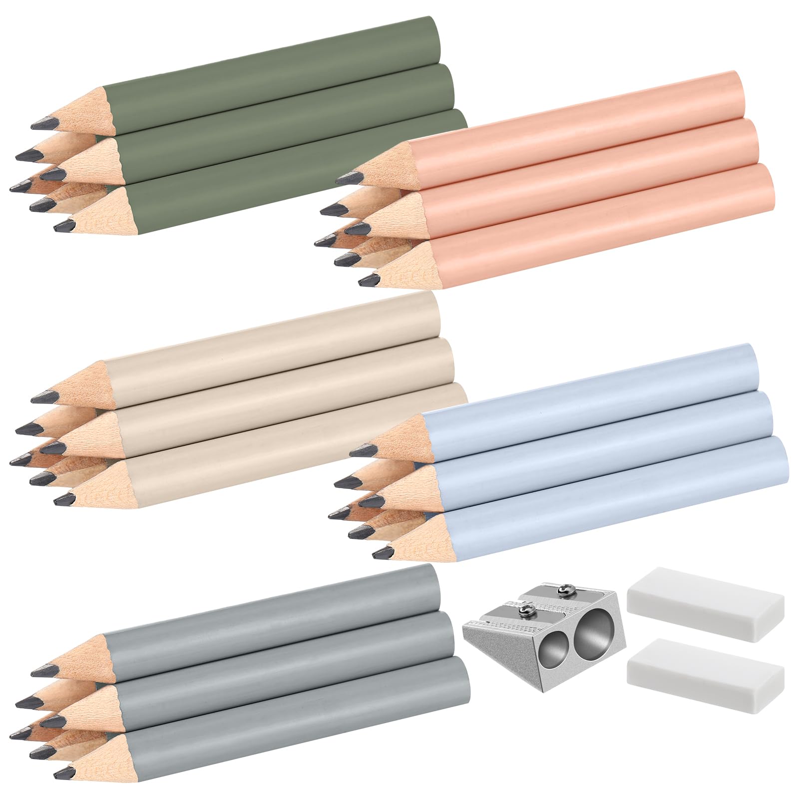 Marspark 30 Pieces Short Triangular Fat Pencils Bulk Back to School Wooden Triangular Jumbo Pencils for Preschoolers, Kids, Toddlers & Beginners with Pencil Sharpener and 2 Erasers(Fresh Colors)