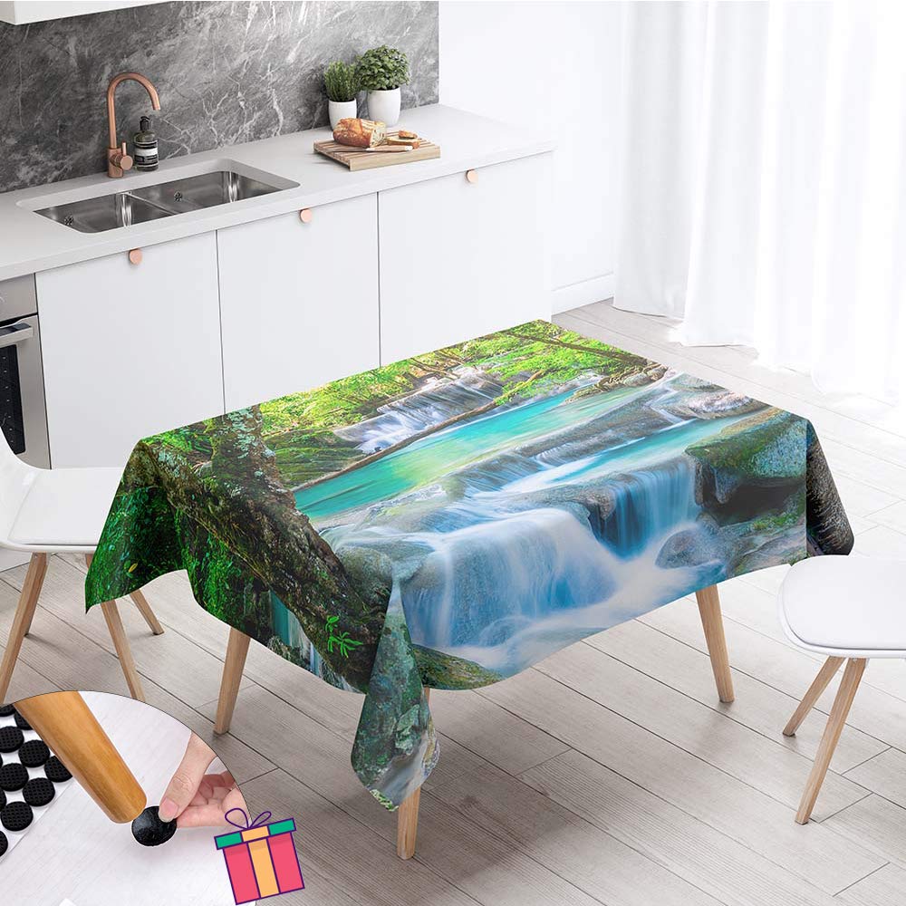 Enhome Tablecloths Rectangular, Rectangle Plant Forest Waterproof Stain-Resistant Easy Wipe Clean Table Cloth Cover for Home Decorative, Kitchen Dining, Garden Party (90x90cm,Blue waterfall)