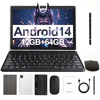 美品 ATMPC Android14 タブレット 10.1インチ 128GB 10.1インチAndroid 15タブレットPC 4GB RAM 128GB大人用WiFi BT