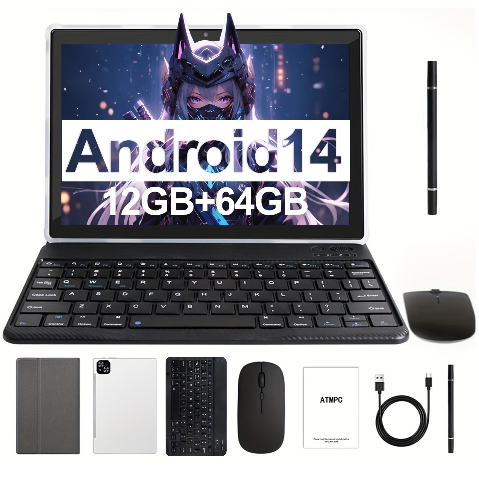 美品 ATMPC Android14 タブレット 10.1インチ 128GB Amazon.com : ATMPC Tablet 10 inch Android 14 Tablet with