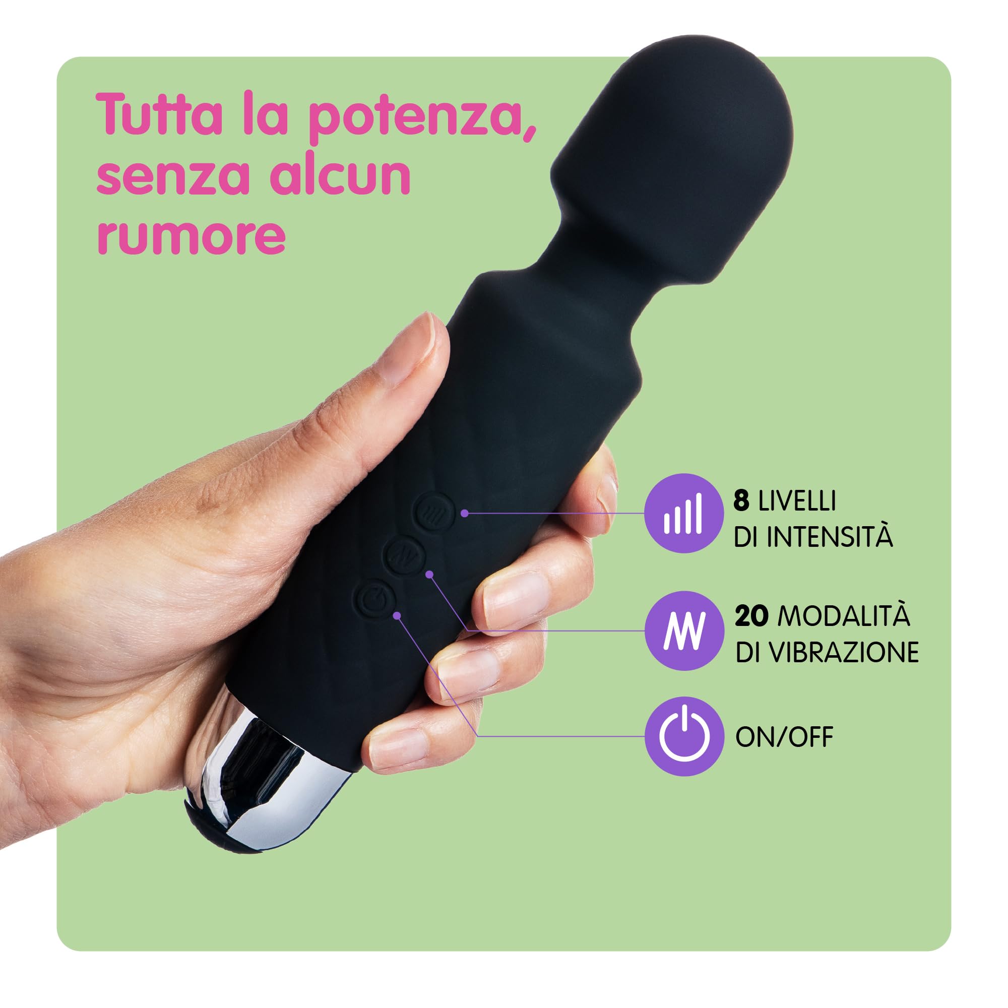 Oliver James Massaggiante Personale Elettrica, 20 modalità di vibrazione 8 velocità per Massaggi Rilassanti e per Alleviare la Tensione Muscolare, borsa da viaggio (Edizione limitata: Memoria Nero)