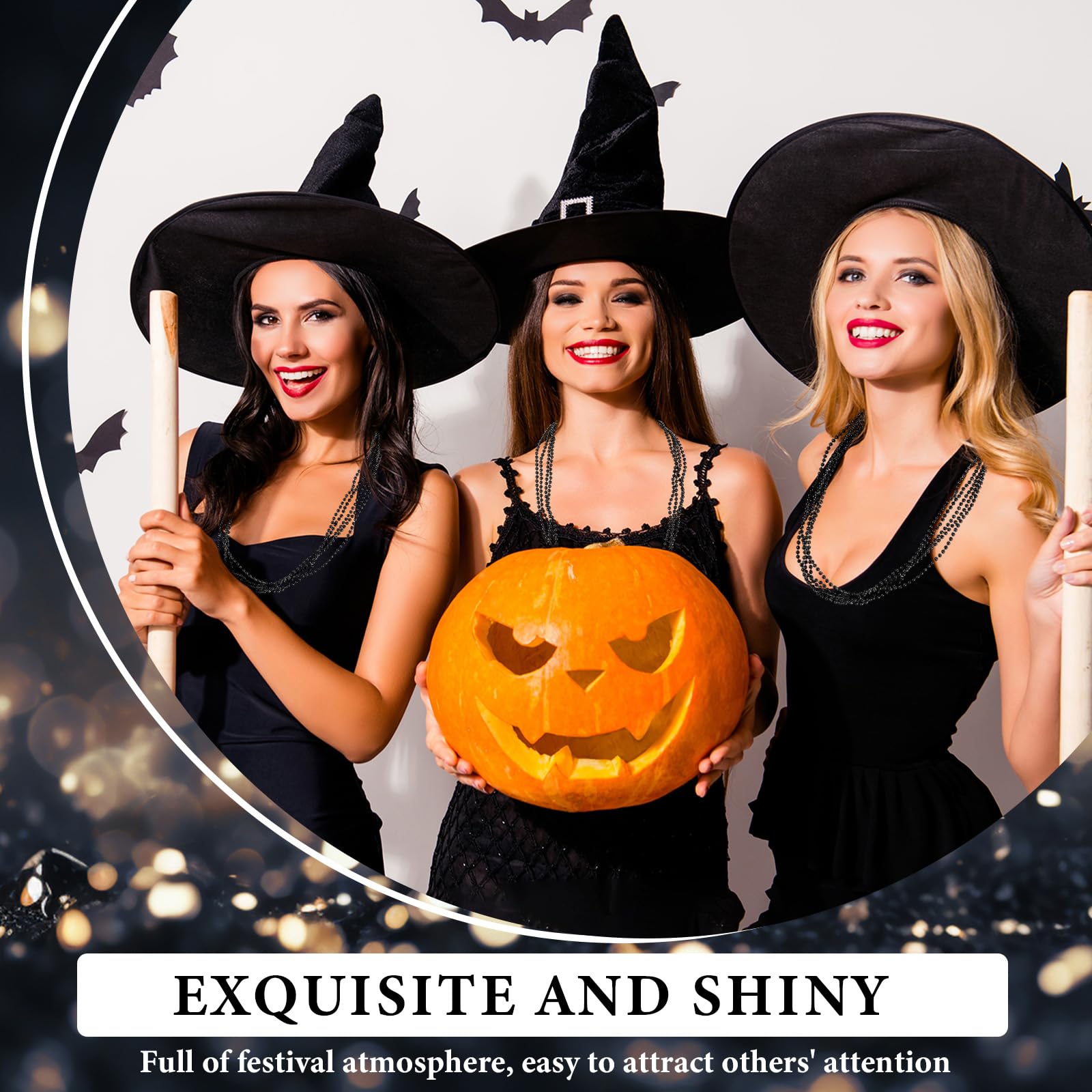 Tigeen 100 Pcs Mardi Gras Beads Necklaces Bulk 30'' Metallic Beaded Necklace for St Patricks Day Wedding Graduation Party Favors Parade School Spirit Wear(Black)