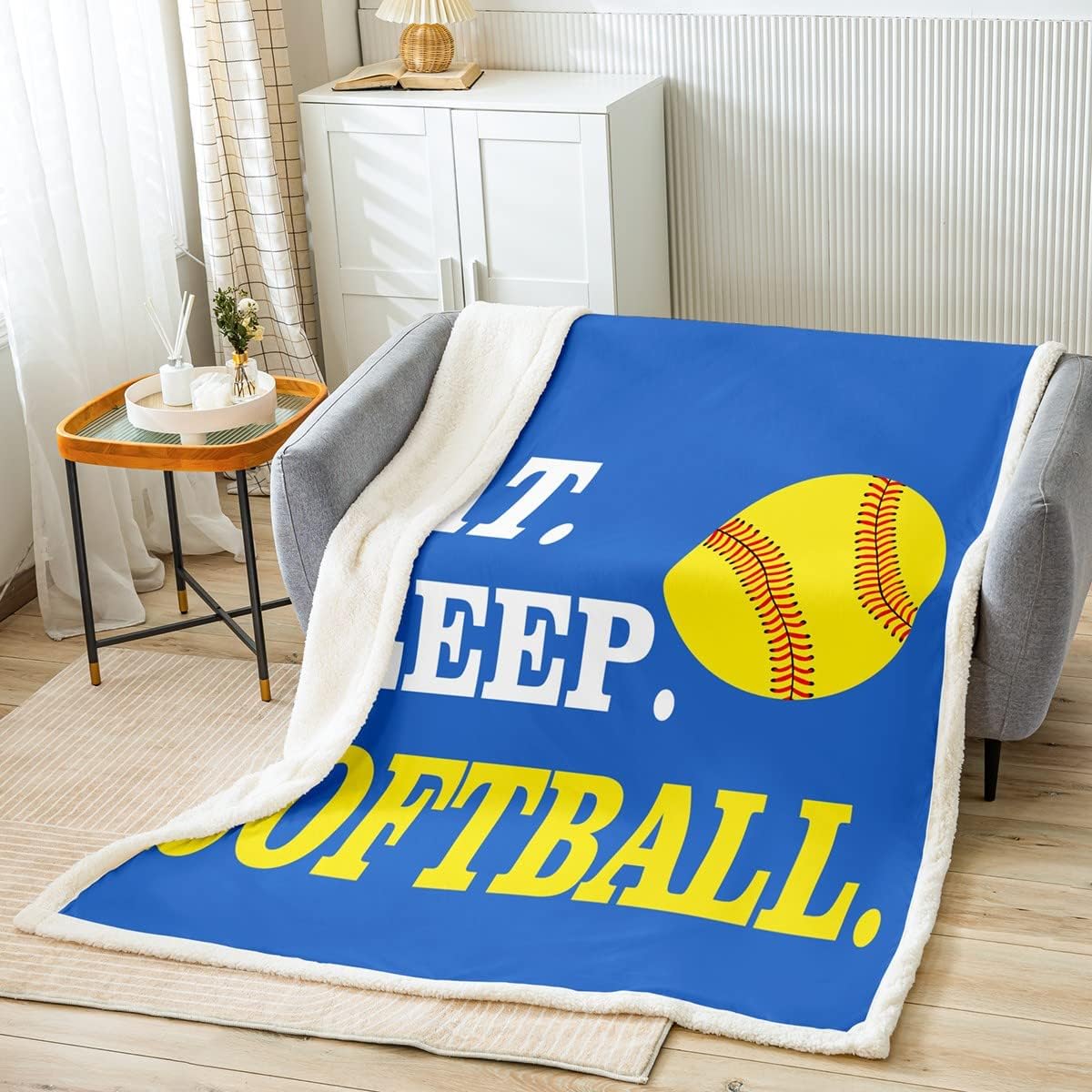 Feelyou Softball Sherpa Throw Blanket for Girls Boys Kids Ball Sports Theme Plush Blanket Bright Blue Yellow Decorative Fleece Blanket Softball Lover Fuzzy Blanket Baby 30"x40" Multi 30 30"x