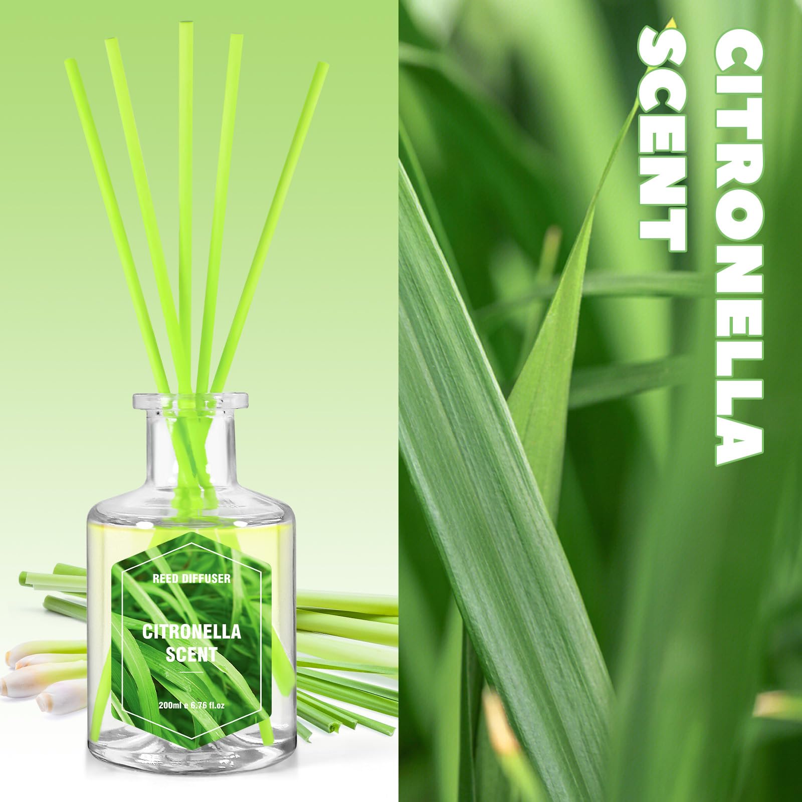 SCENTORINI Citronella Reed Diffuser Set, 6.7 Fl Oz Scent Diffusers for Home, Citronella Oil Reed Diffusers Bedroom Decor Bathroom Decorations, Suitable for Patio Camping Outdoor/Indoor Use
