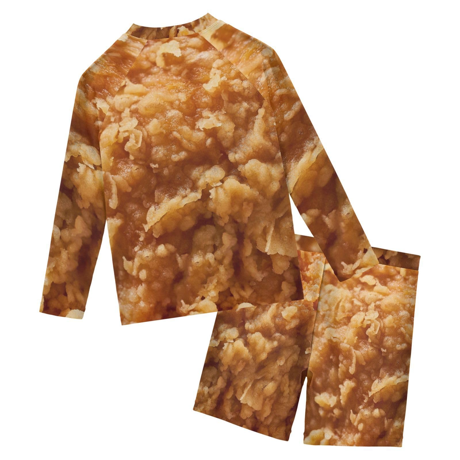 Aflyko Kids' Bathing Suit Set Fried Chicken Long Sleeve Swim Tops with Shorts Summer Vacation Pool Party Rashguard Fun Cute Infant Beachwear, 4T Multicoloured