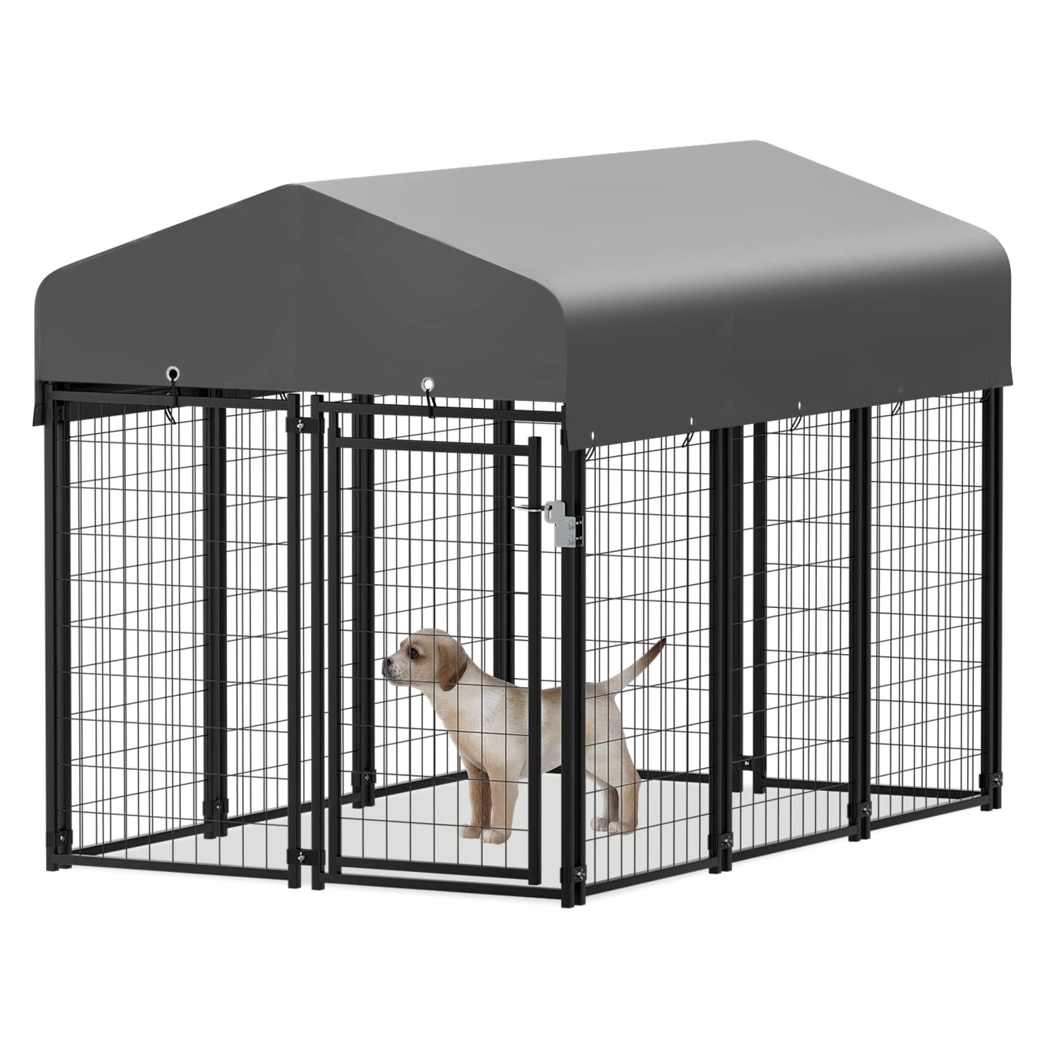 MoNiBloom Dog Kennels and Crates for Small/Medium Dogs, 4.6ft High Expandable Outdoor Dog Run Enclosure with Waterproof Cover, Galvanized Puppy Exercise Pen with Lock for Outside Home Yard, 10 Panels