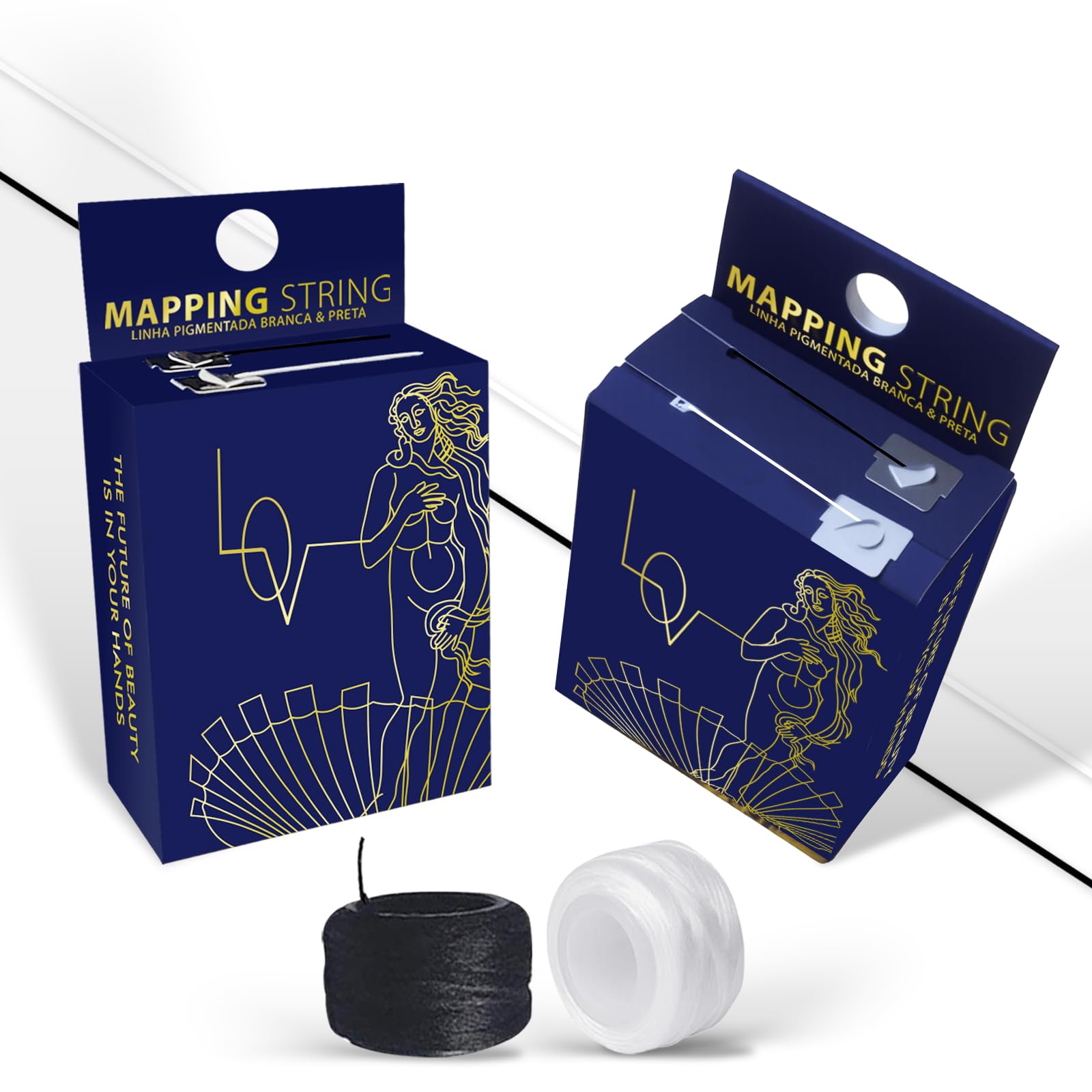 2in1 Dual String Pre-Inked Brow Mapping String Black White PMU Thread 200ft